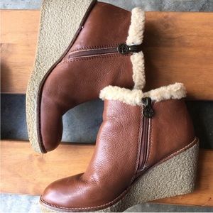 Ankle warm, brown, leather, wedge, boots, Sam Elderman. Size 7.5.